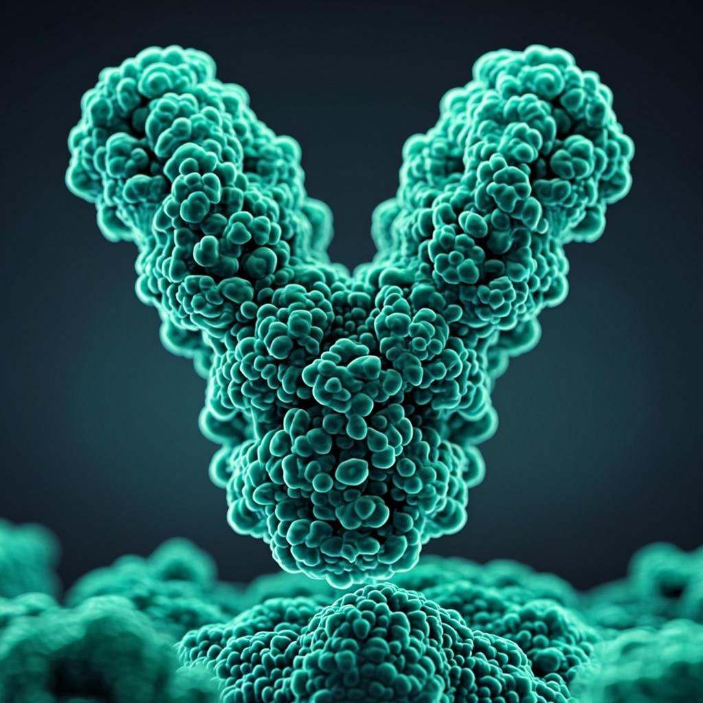 3D render of an antibody binding to an antigen surface