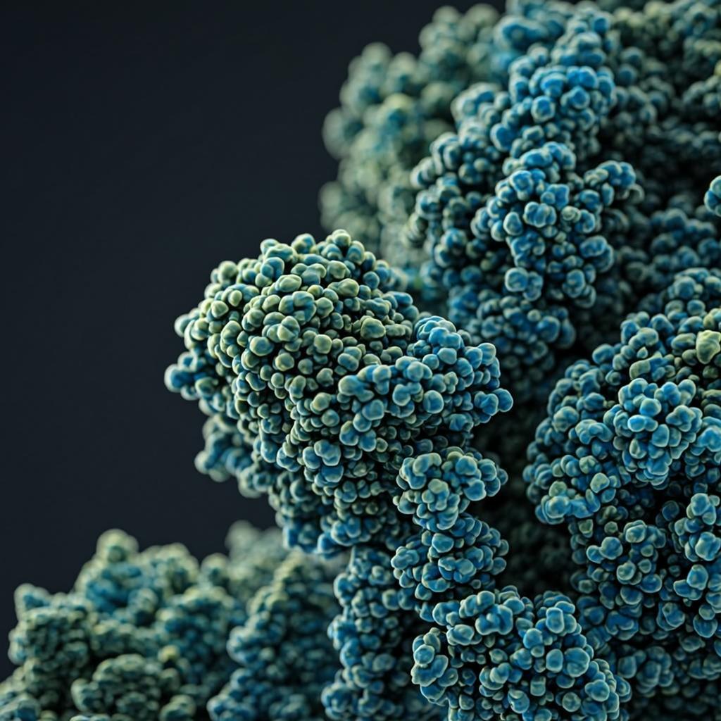 3D render of a small designed protein binder docking onto a target